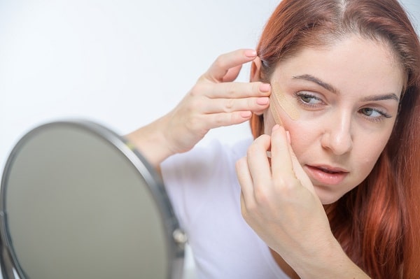 Portrait,Beautiful,Redhead,Woman,With,Kinesiology,Facelift,Tape.,Girl,Beautician