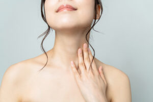 Close up of smooth, youthful neck after neck lift in Los Altos, CA